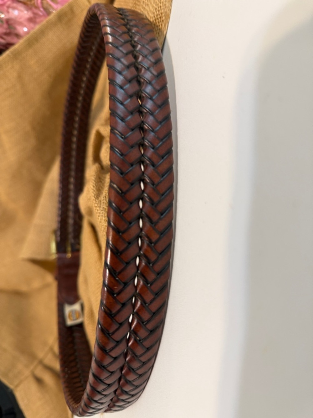 Fossil Leather Belt Braided Brass Buckle Distressed 112472 Brown Sz 90/36 - Picture 3 of 11